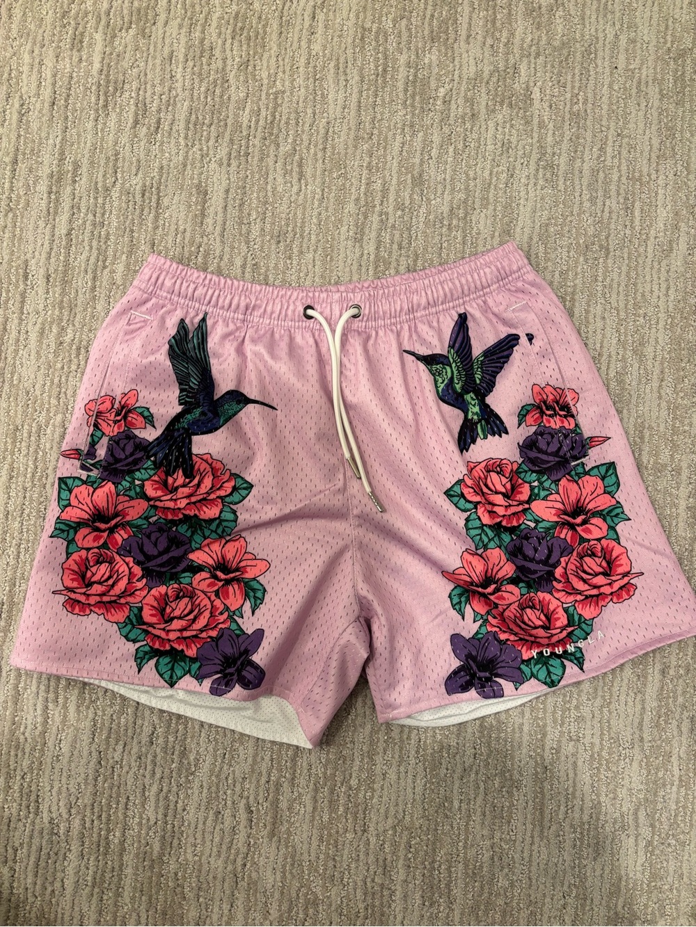 YoungLA Pink Floral & Hummingbird Athletic Shorts